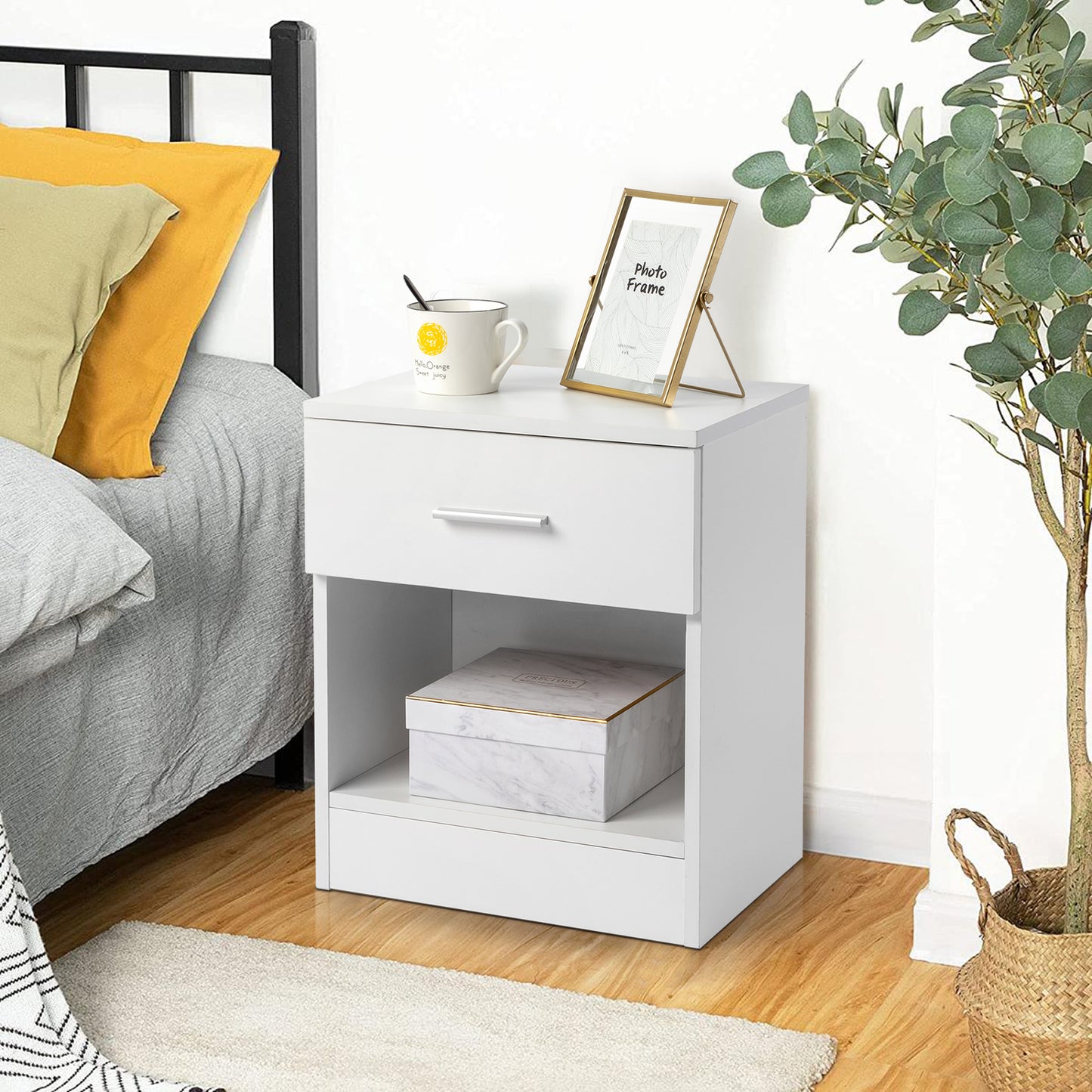 Mafett 2-Tier Nightstand Bedside Cabinet End Table for Bedroom Home Office White