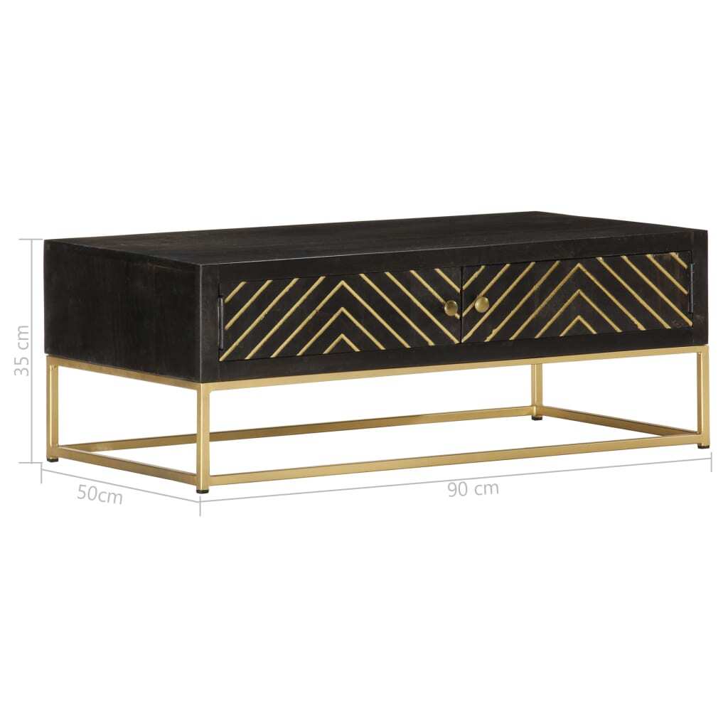 Mafett Black and Gold Coffee Table – 90x50x35 cm Solid Mango Wood