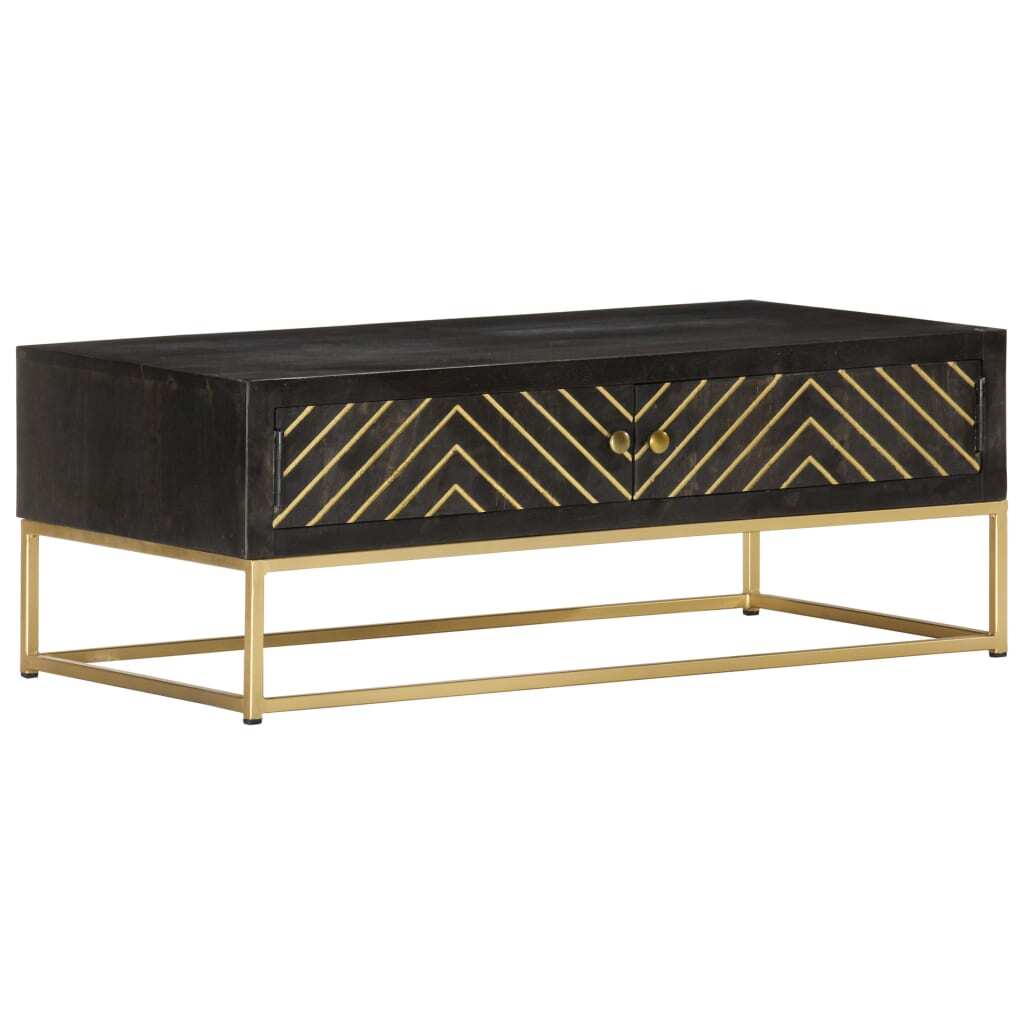 Mafett Black and Gold Coffee Table – 90x50x35 cm Solid Mango Wood