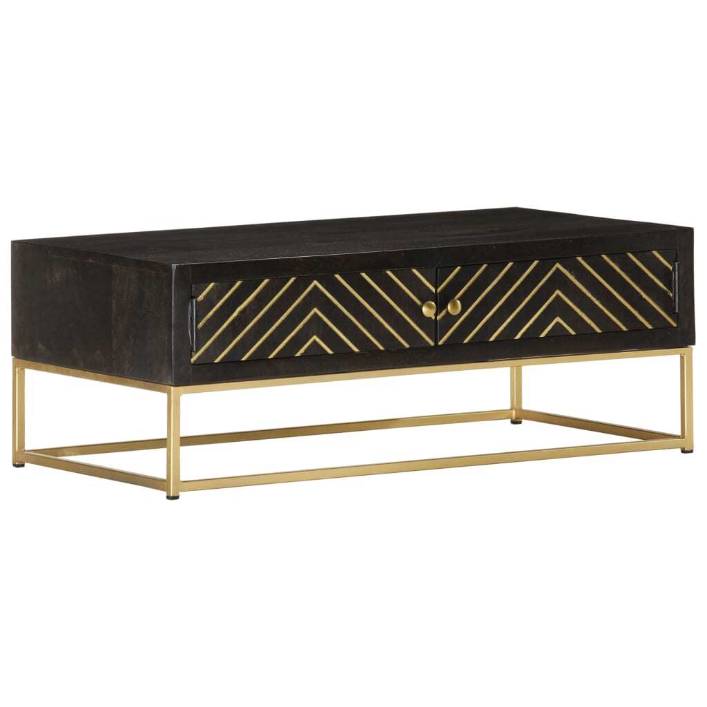 Mafett Black and Gold Coffee Table – 90x50x35 cm Solid Mango Wood