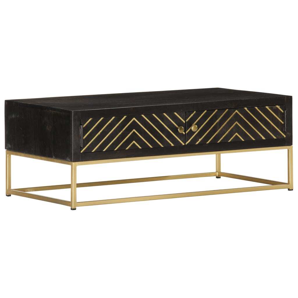 Mafett Black and Gold Coffee Table – 90x50x35 cm Solid Mango Wood