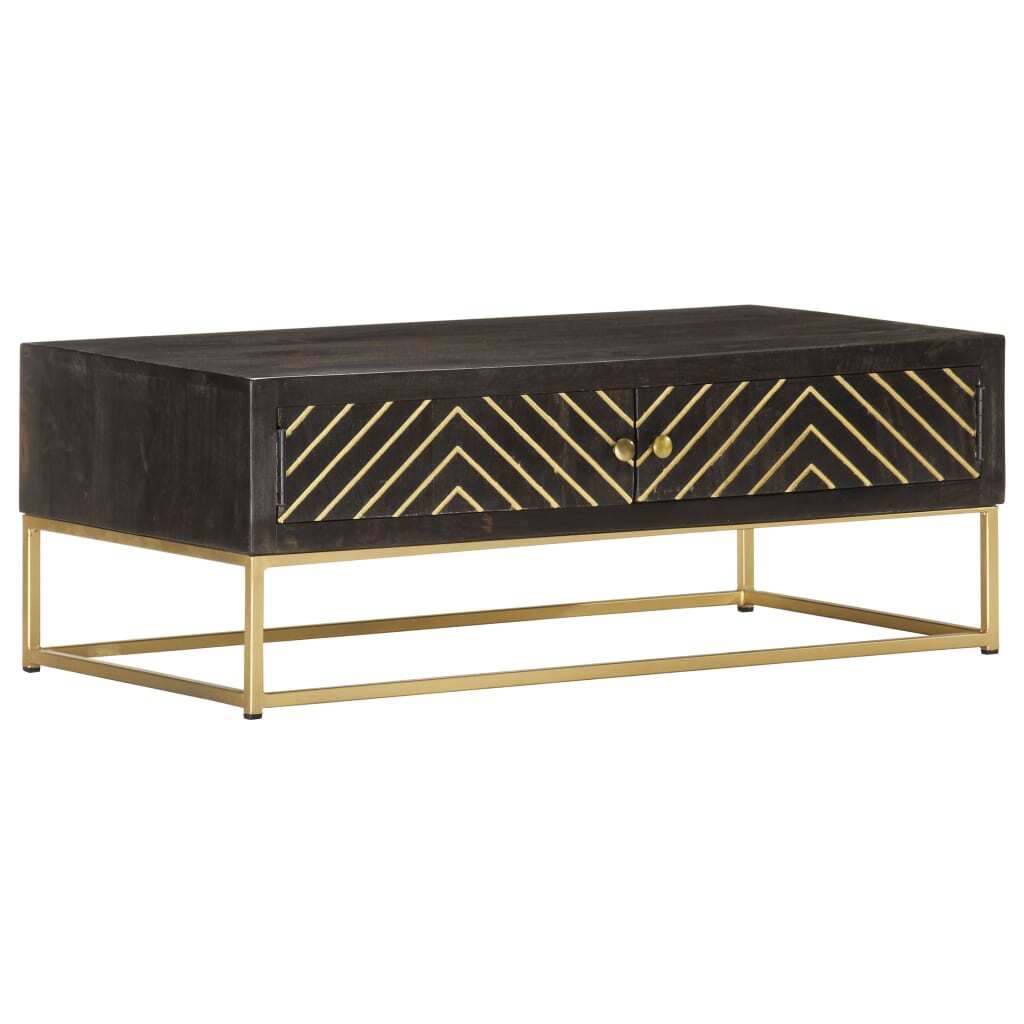 Mafett Black and Gold Coffee Table – 90x50x35 cm Solid Mango Wood