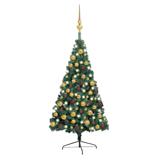 Mafett 150 cm Half Pre-Lit Christmas Tree with Decorative Ball Set – Space-Saving Green Elegance