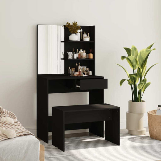 Stylish Mafett Black Dressing Table Set with Stool – Engineered Wood & Acrylic Design