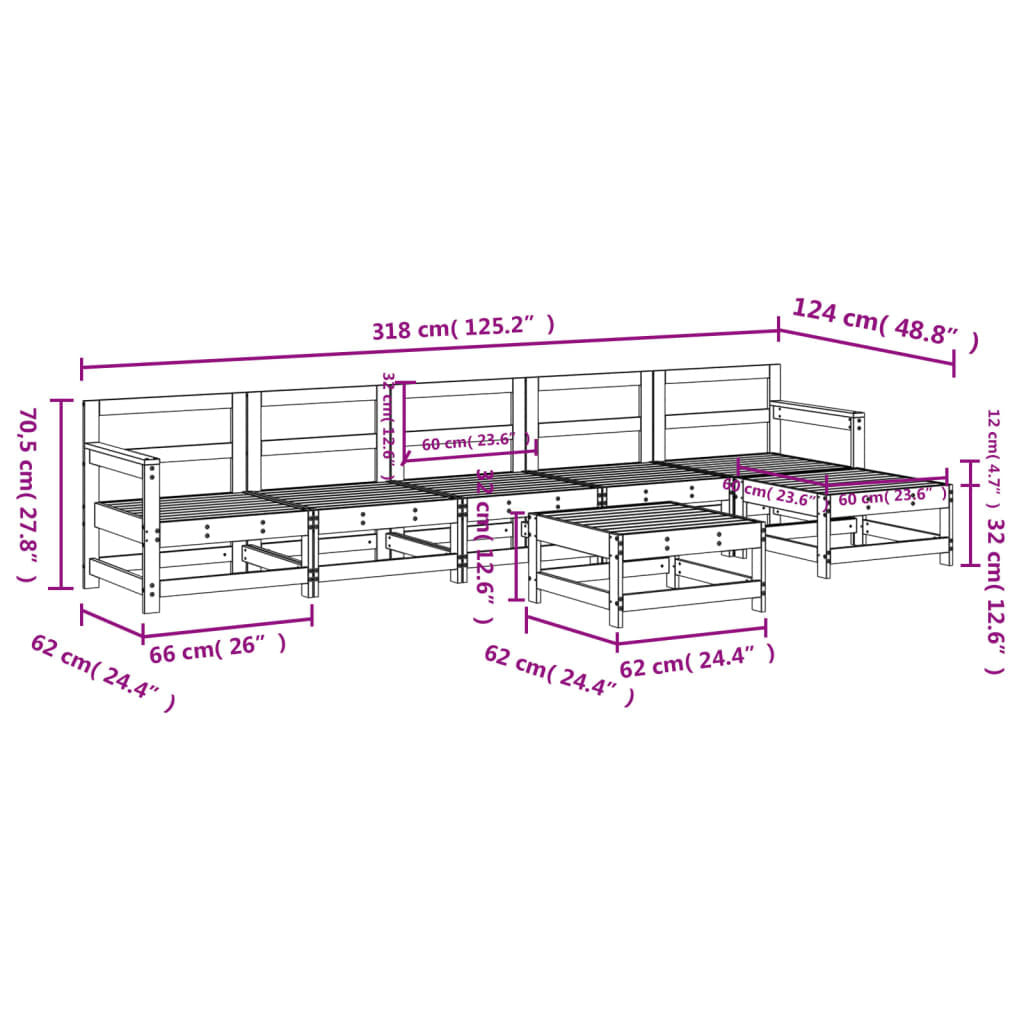 Kathie 7 Piece Garden Lounge Set White Solid Wood Pine