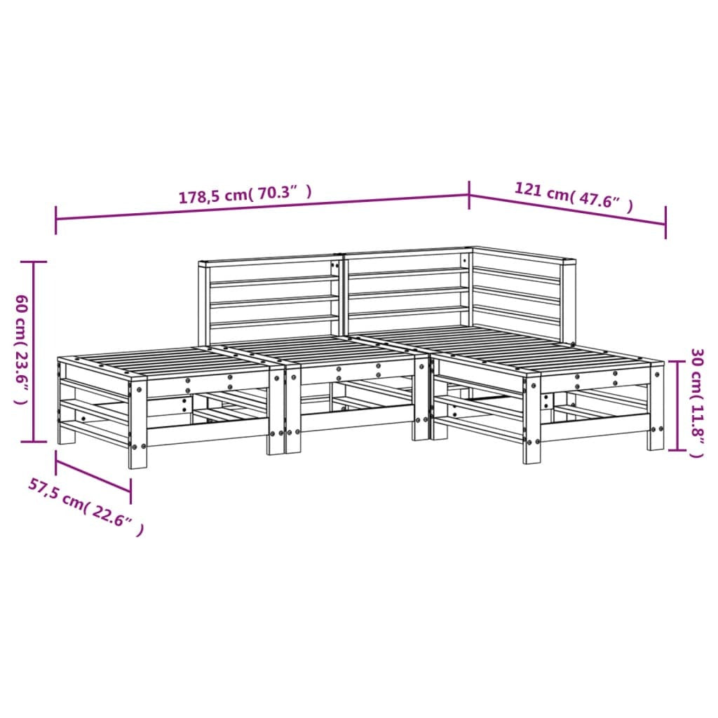 Mafett 4-Piece Garden Lounge Set in Grey Solid Wood Pine