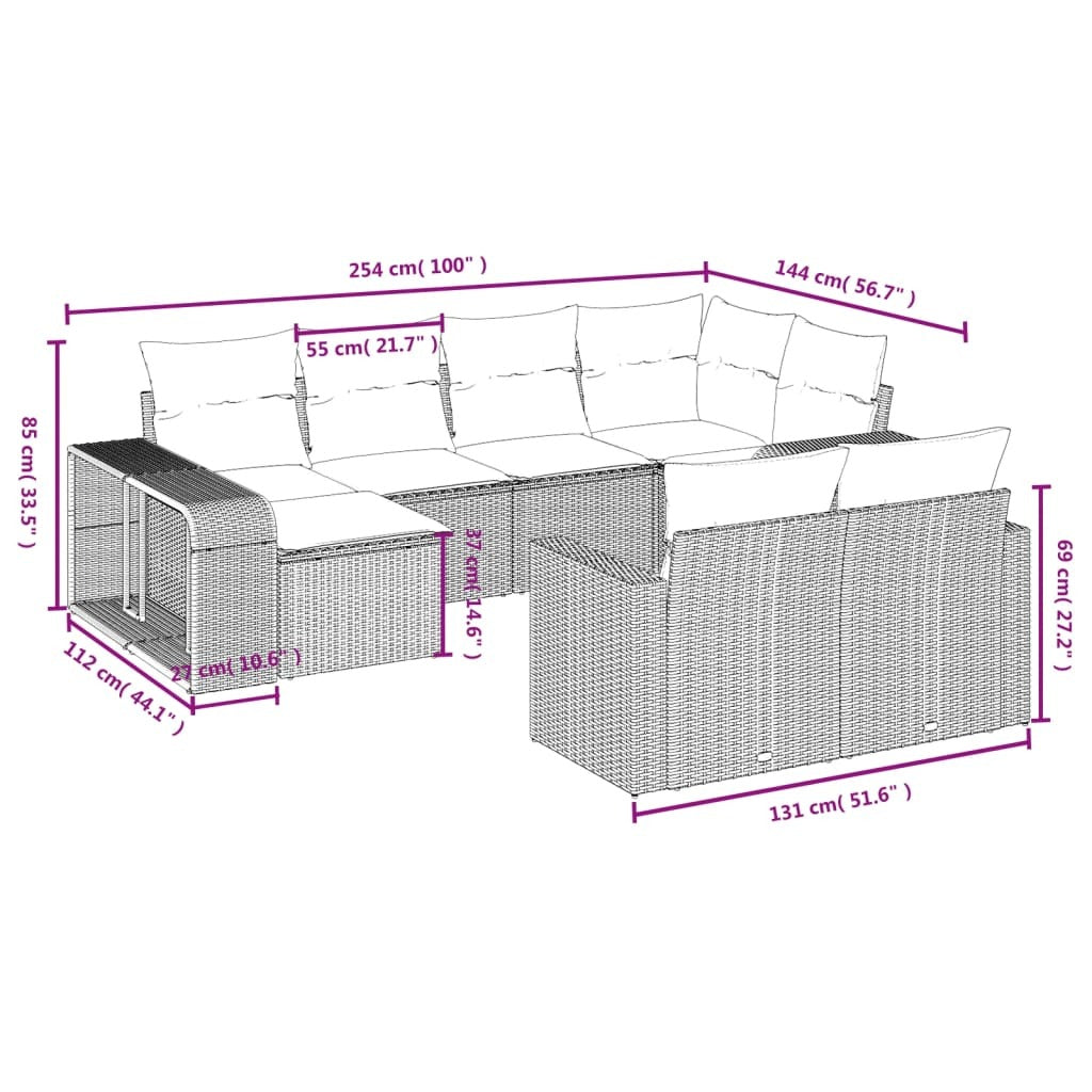 Mafett Refined 10-Piece Rattan Patio Sofa Set with Cushions