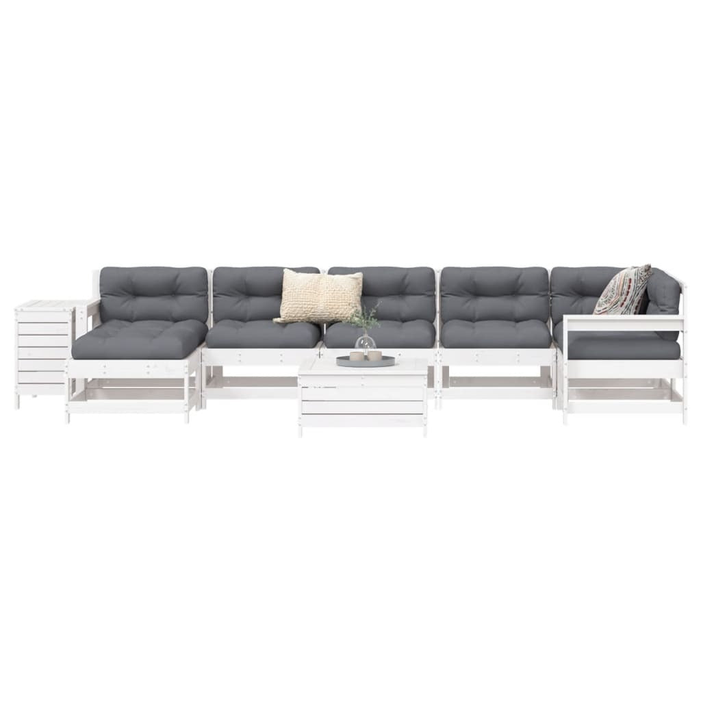 Mafett Modern 9 Piece Garden Sofa Set White Solid Wood Pine