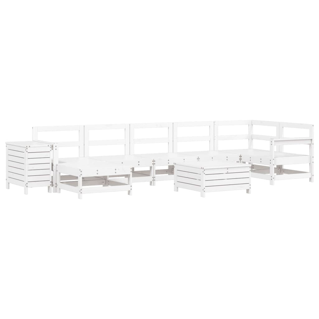 Mafett Modern 9 Piece Garden Sofa Set White Solid Wood Pine