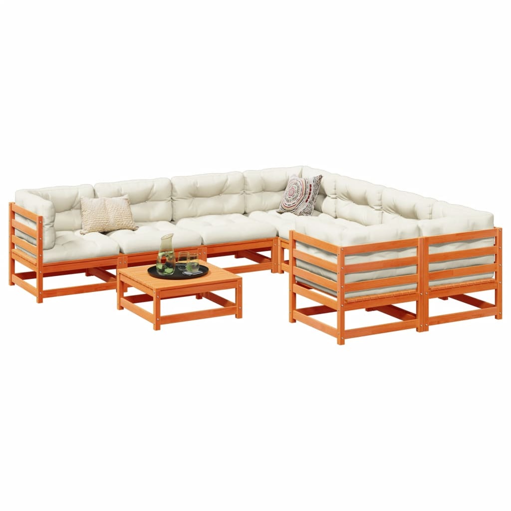 Mafett Modern 9 Piece Garden Sofa Set Wax Brown Solid Wood Pine