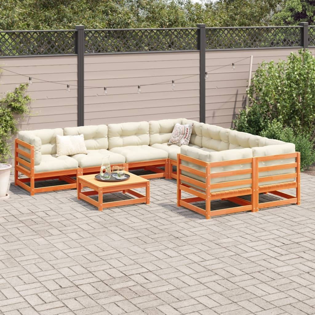 Mafett Modern 9 Piece Garden Sofa Set Wax Brown Solid Wood Pine