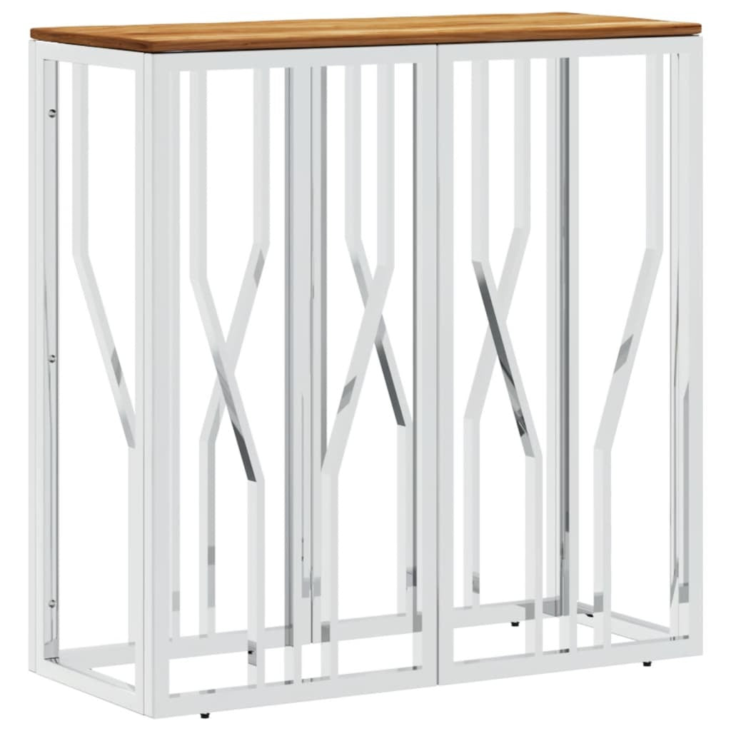 Mafett Console Table Silver Stainless Steel and Solid Wood Acacia