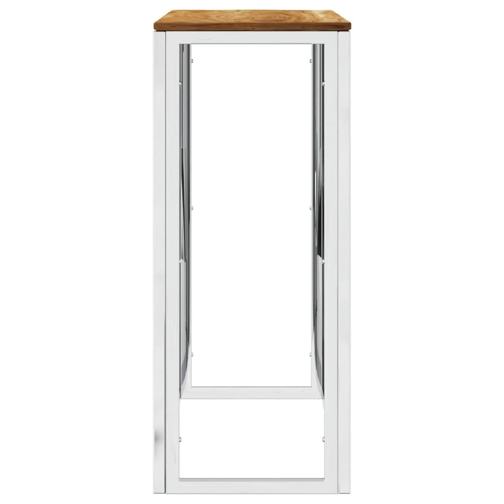 Mafett Console Table Silver Stainless Steel and Solid Wood Acacia