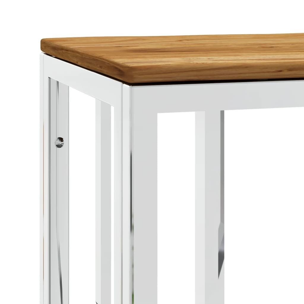 Mafett Console Table Silver Stainless Steel and Solid Wood Acacia