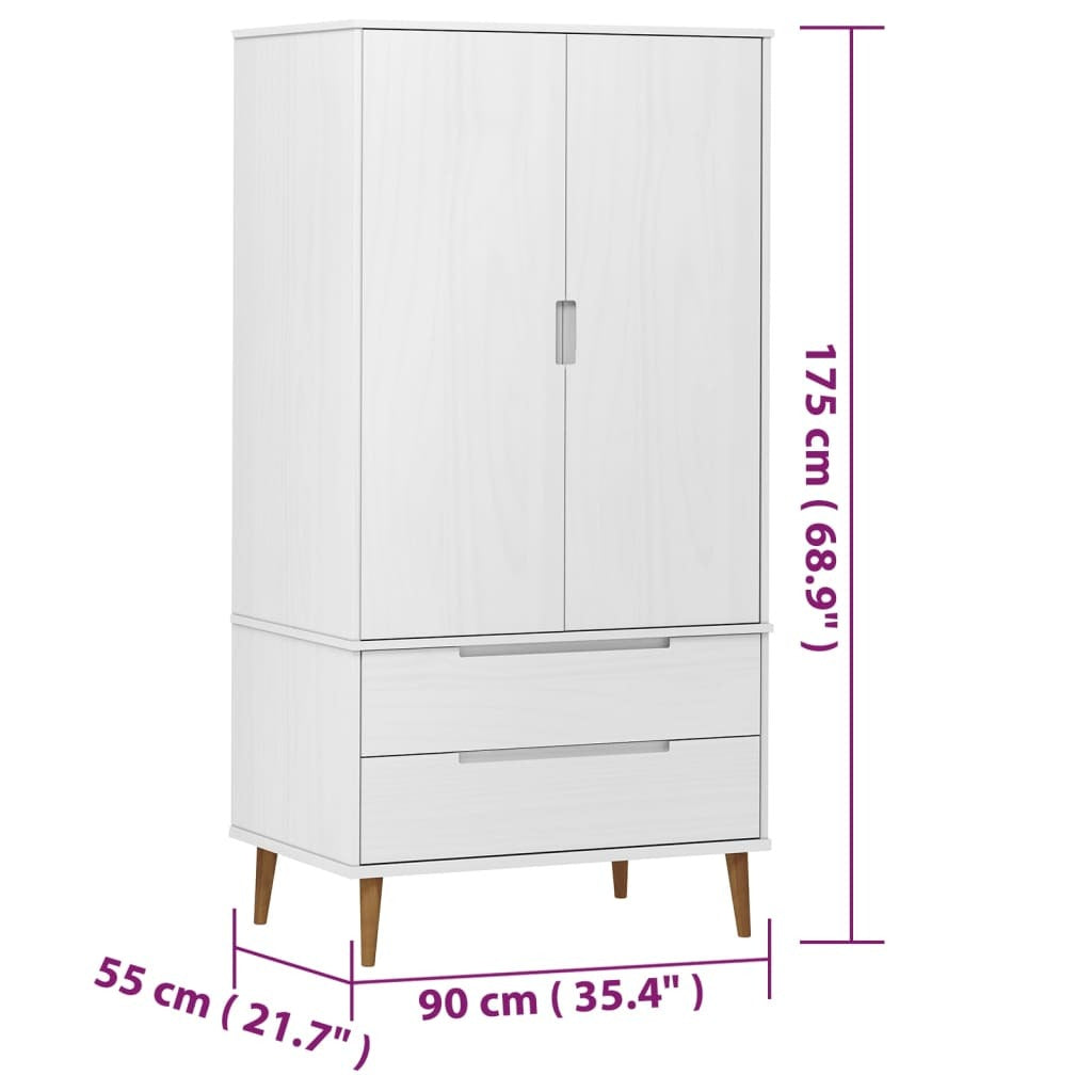 Sydney Scandinavian-Style Wardrobe – Sleek White Finish, Crafted from Solid Pine Wood for a Timeless and Elegant Look