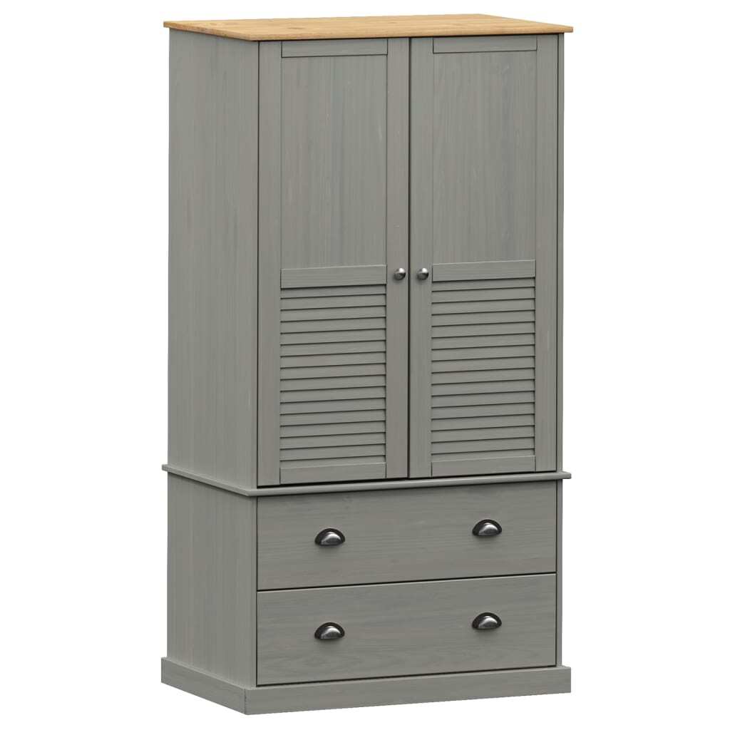 Celine French-Inspired Classy Wardrobe – Grey Solid Pine Wood with Elegant Detailing