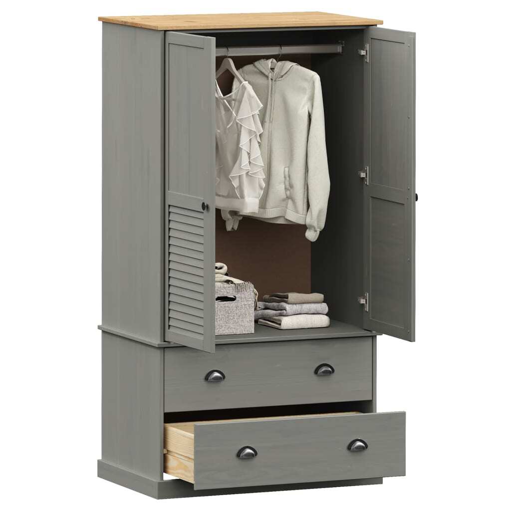 Celine French-Inspired Classy Wardrobe – Grey Solid Pine Wood with Elegant Detailing