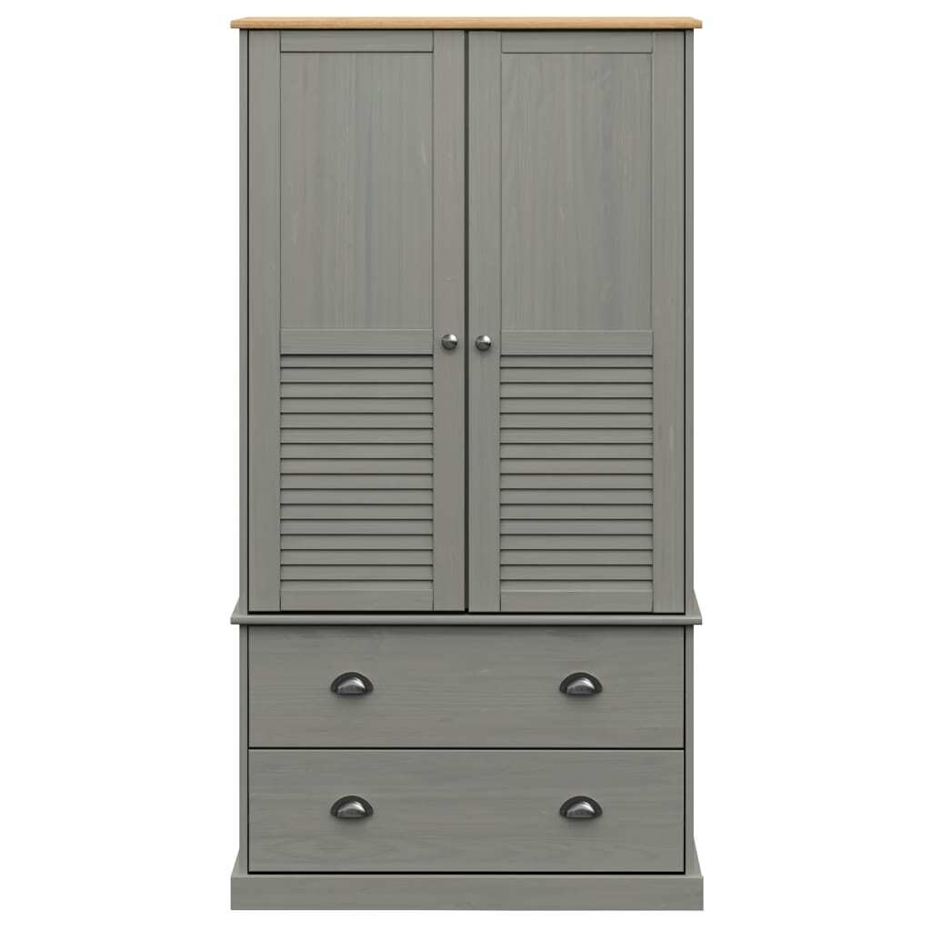 Celine French-Inspired Classy Wardrobe – Grey Solid Pine Wood with Elegant Detailing