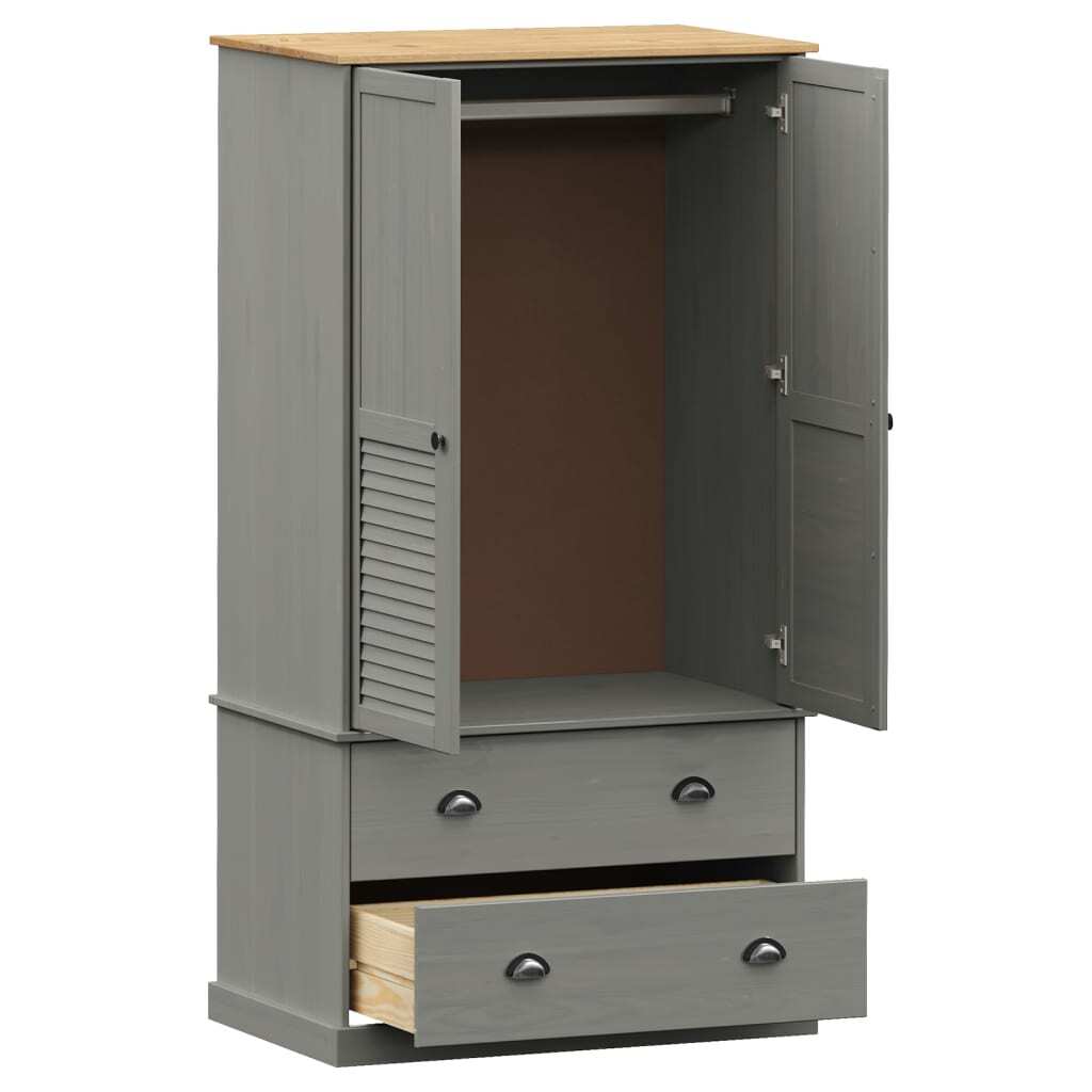 Celine French-Inspired Classy Wardrobe – Grey Solid Pine Wood with Elegant Detailing