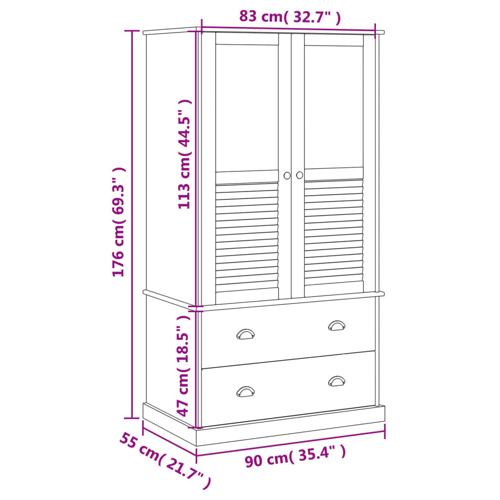 Celine French-Inspired Classy Wardrobe – Grey Solid Pine Wood with Elegant Detailing