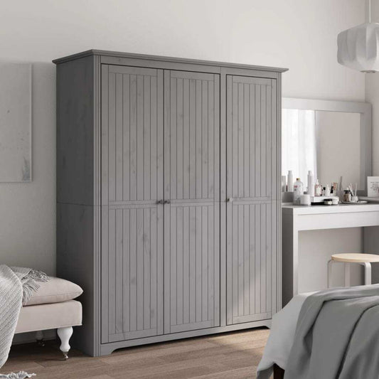 French design Wardrobe BODO Grey 151.5x52x176.5 cm Solid Wood Pine