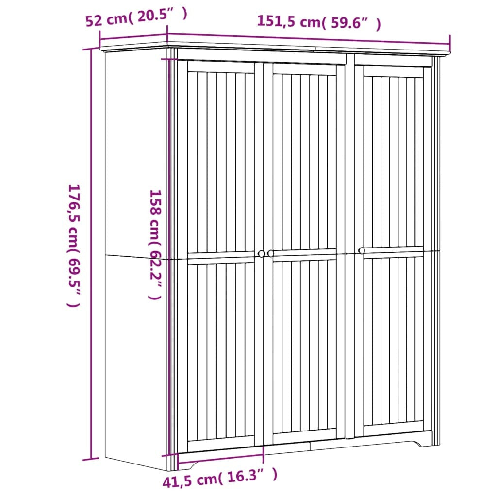 French design Wardrobe BODO Grey 151.5x52x176.5 cm Solid Wood Pine