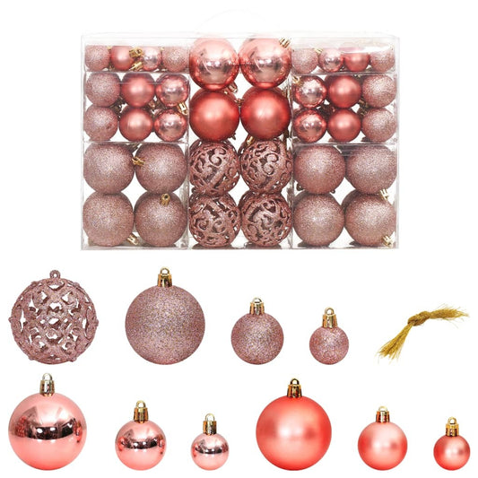 Mafett Christmas Baubles Set | 100-Piece Pink and Rose Ornaments (3/4/6 cm) for Festive Decor