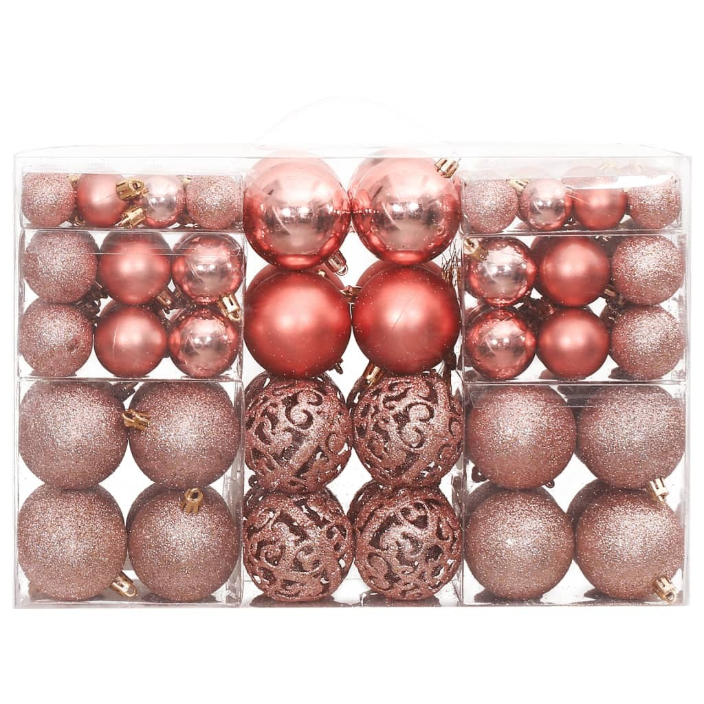 Mafett Christmas Baubles Set | 100-Piece Pink and Rose Ornaments (3/4/6 cm) for Festive Decor