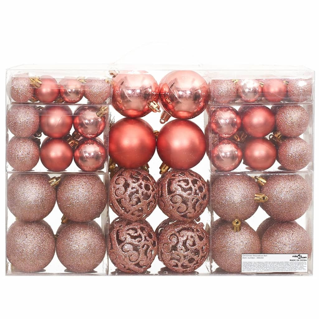 Mafett Christmas Baubles Set | 100-Piece Pink and Rose Ornaments (3/4/6 cm) for Festive Decor