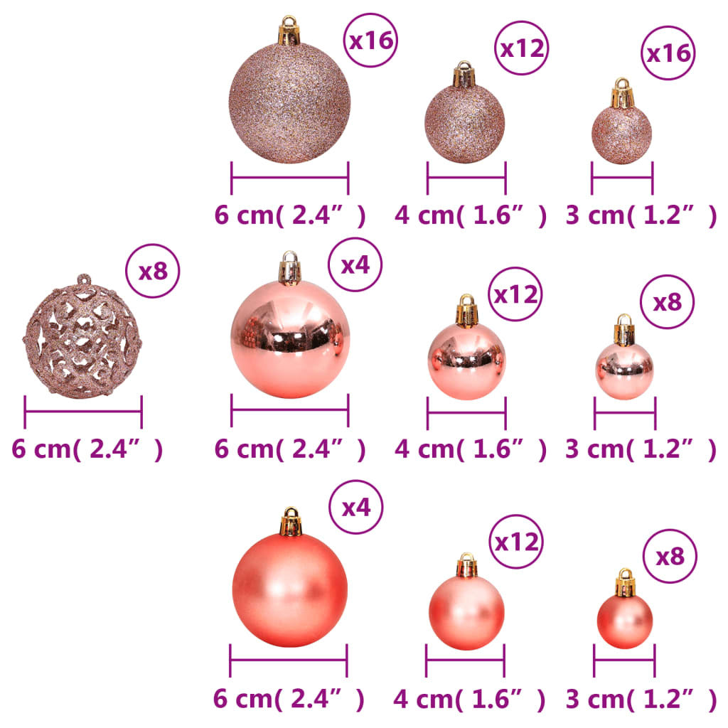 Mafett Christmas Baubles Set | 100-Piece Pink and Rose Ornaments (3/4/6 cm) for Festive Decor