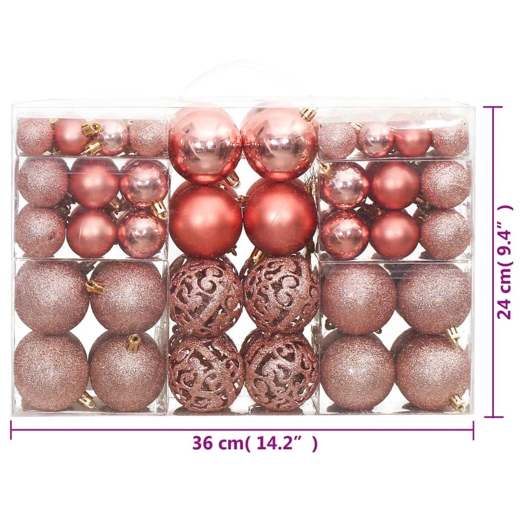 Mafett Christmas Baubles Set | 100-Piece Pink and Rose Ornaments (3/4/6 cm) for Festive Decor