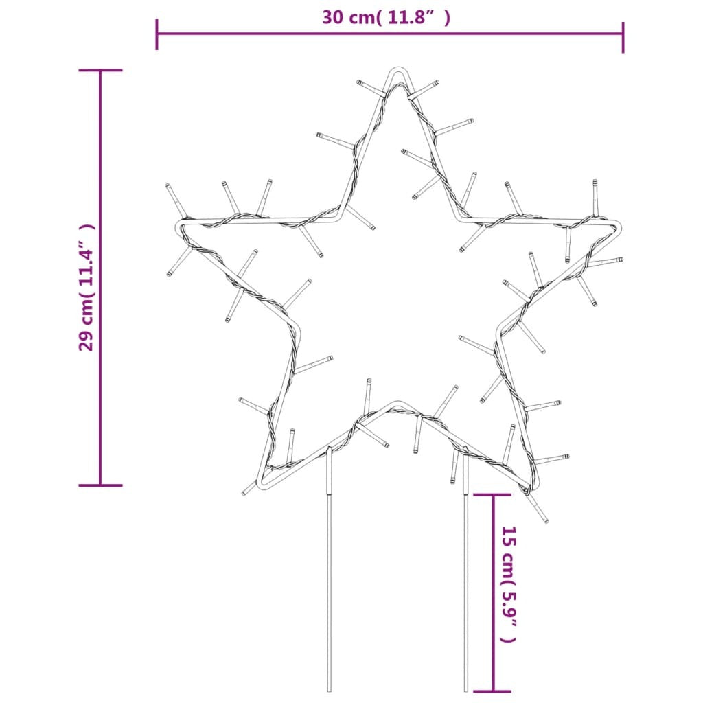 Mafett Christmas Light Decorations with Spikes 3 pcs Star 50 LEDs 29 cm