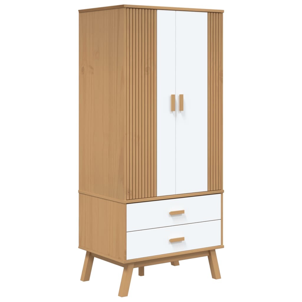 Davina Scandinavian-Style Wardrobe – White and Brown Solid Pine Wood, Elegant and Functional Design