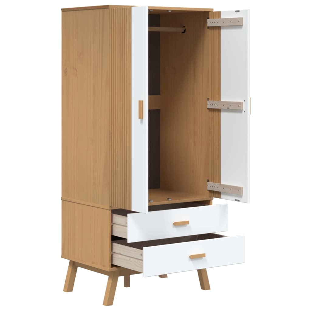 Davina Scandinavian-Style Wardrobe – White and Brown Solid Pine Wood, Elegant and Functional Design