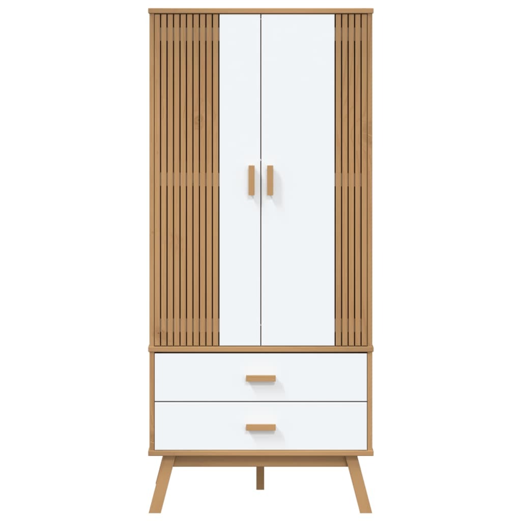 Davina Scandinavian-Style Wardrobe – White and Brown Solid Pine Wood, Elegant and Functional Design