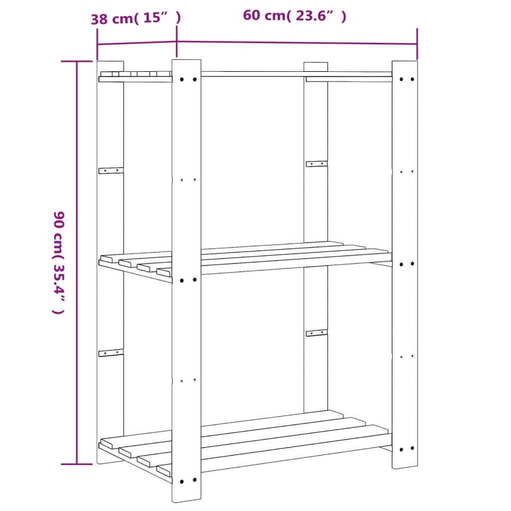 Mafett 3-Tier Storage Rack Brown 60x38x90 cm Solid Wood Pine