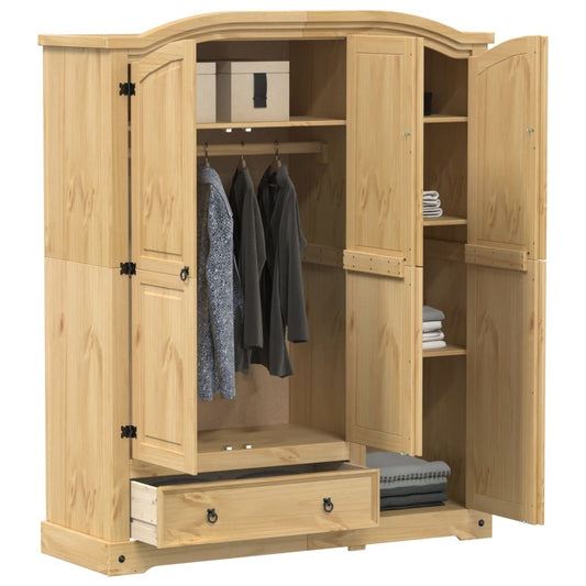 Classic Wooden Corona Wardrobe – 151.5x52x186 cm, Solid Pine Wood Construction