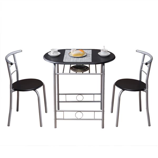 Mafett PVC Breakfast Table Stylish PVC Breakfast Table Set - Includes One Table and Two Chairs in Sleek Black Finish