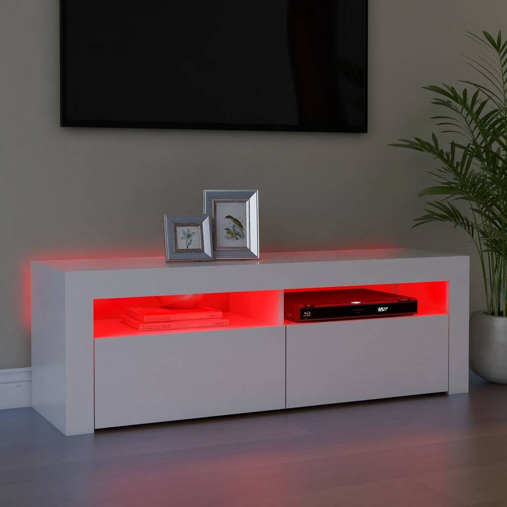 Luminara White TV Cabinet with LED Lights – Modern & Trendy Design