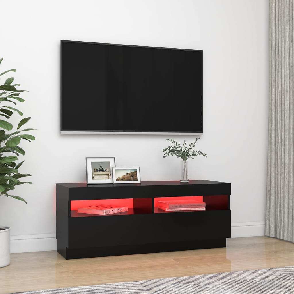 Mafett TV Cabinet with LED Lights Black 100x35x40 cm