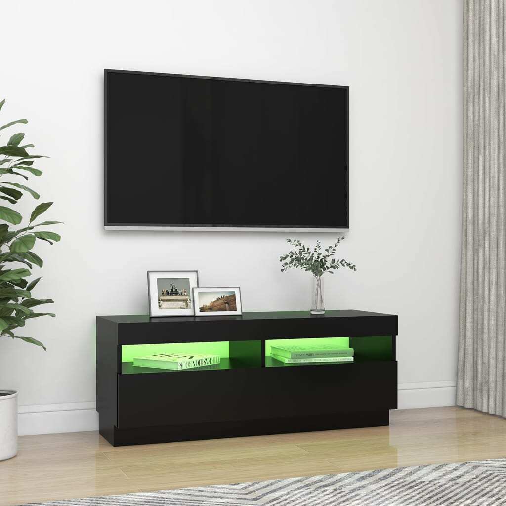 Mafett TV Cabinet with LED Lights Black 100x35x40 cm