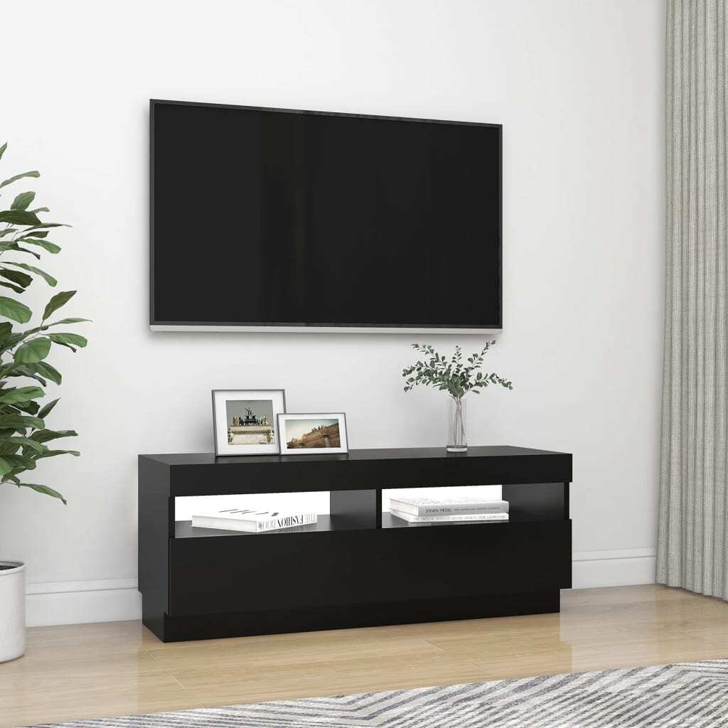 Mafett TV Cabinet with LED Lights Black 100x35x40 cm