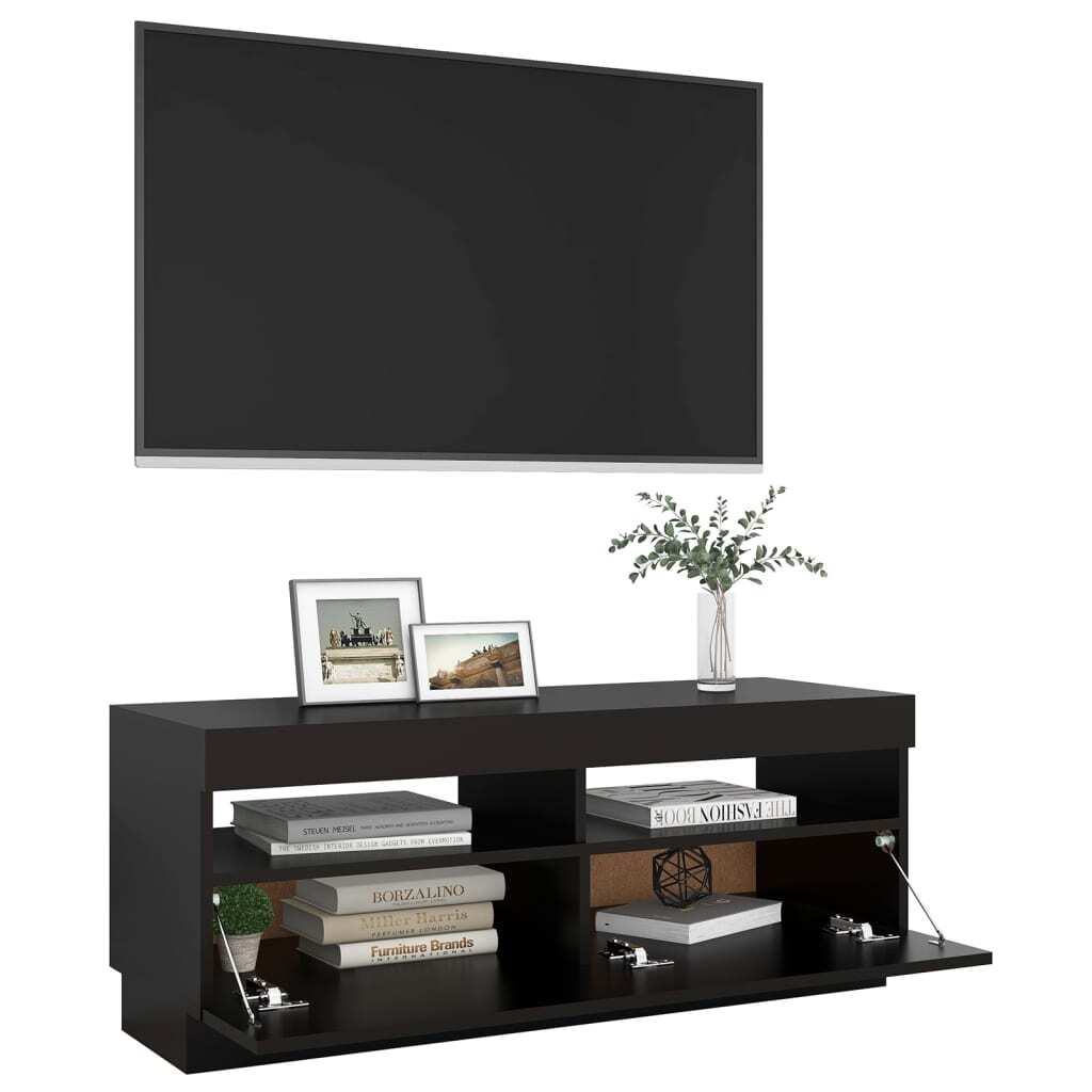 Mafett TV Cabinet with LED Lights Black 100x35x40 cm