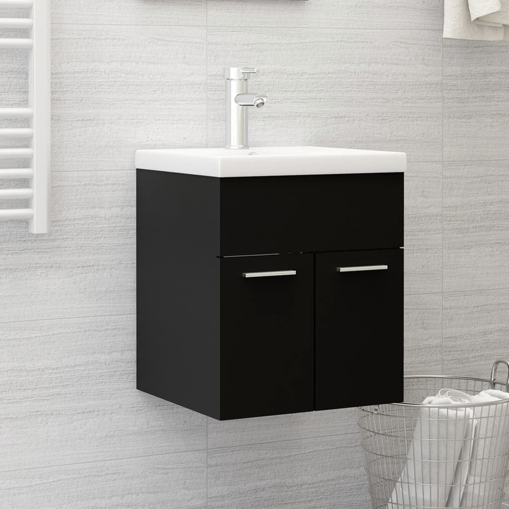 Mafett Sleek Black Sink Cabinet | Engineered Wood Design (41 x 38.5 x 46 cm) for Stylish Bathroom Storage