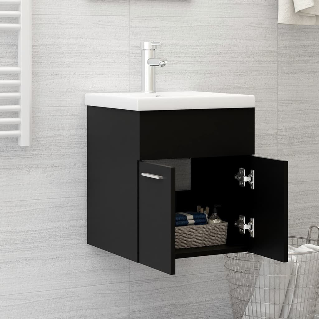 Mafett Sleek Black Sink Cabinet | Engineered Wood Design (41 x 38.5 x 46 cm) for Stylish Bathroom Storage