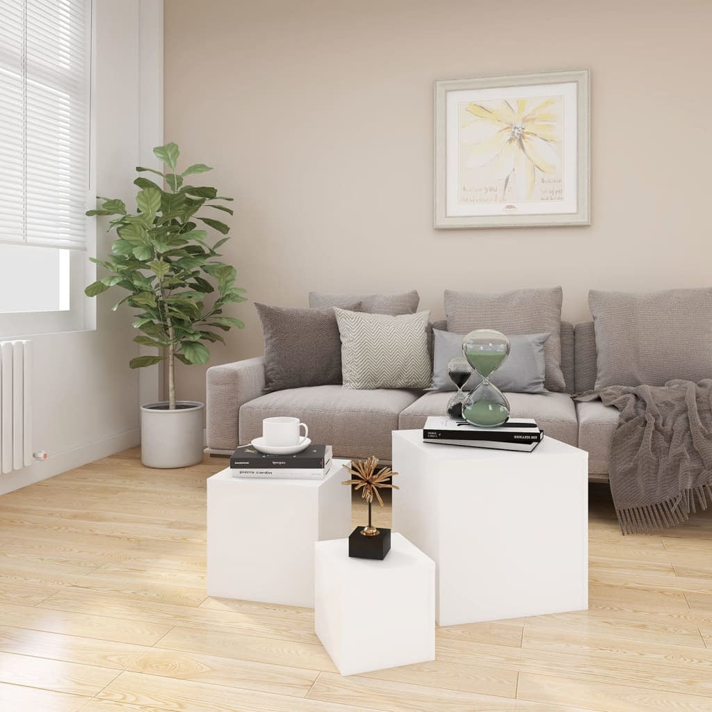 Mafett Set of 3 Sophisticated White Engineered Wood Side Tables - Perfect for Adding Style and Functionality to Any Room in Your Home