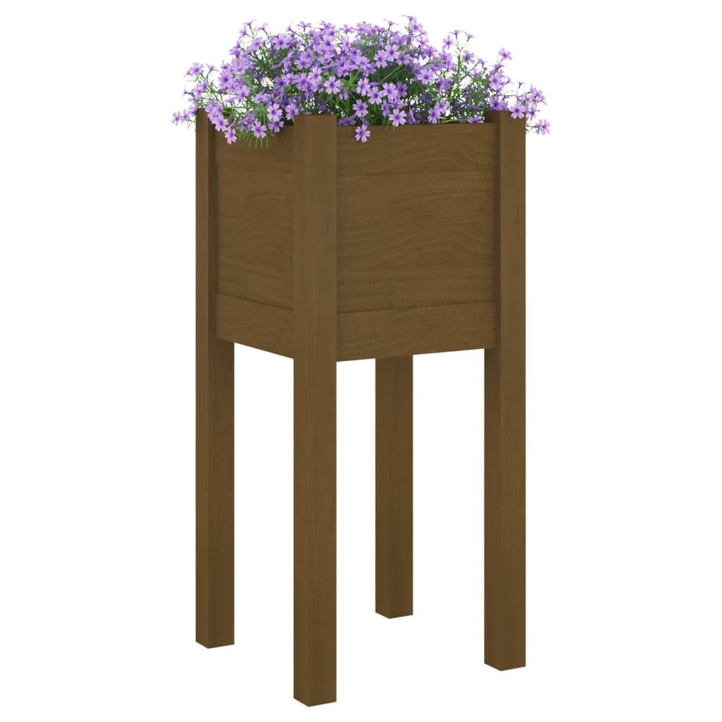 Mafett Solid Pinewood Garden Planter | Honey Brown Finish (31x31x70 cm) for Elegant Outdoor Decor