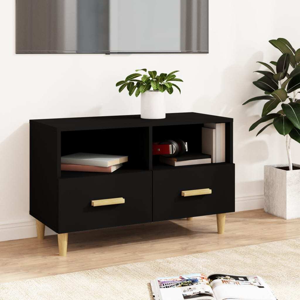 Mafett TV Cabinet | Sleek Black Engineered Wood Design (80 x 36 x 50 cm) for Stylish Entertainment Storage