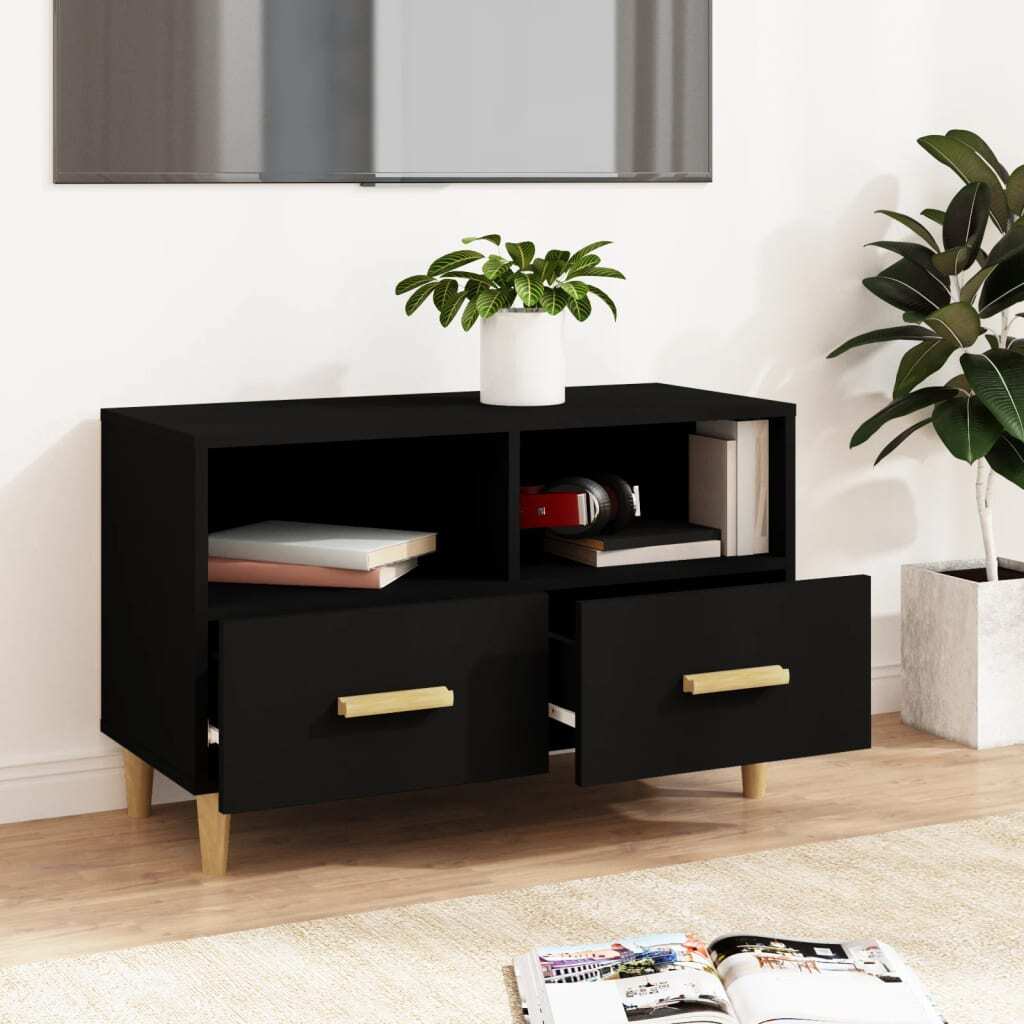 Mafett TV Cabinet | Sleek Black Engineered Wood Design (80 x 36 x 50 cm) for Stylish Entertainment Storage