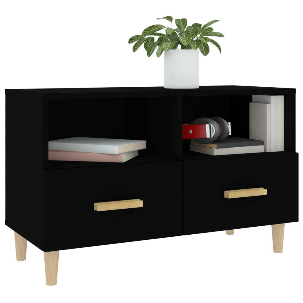 Mafett TV Cabinet | Sleek Black Engineered Wood Design (80 x 36 x 50 cm) for Stylish Entertainment Storage